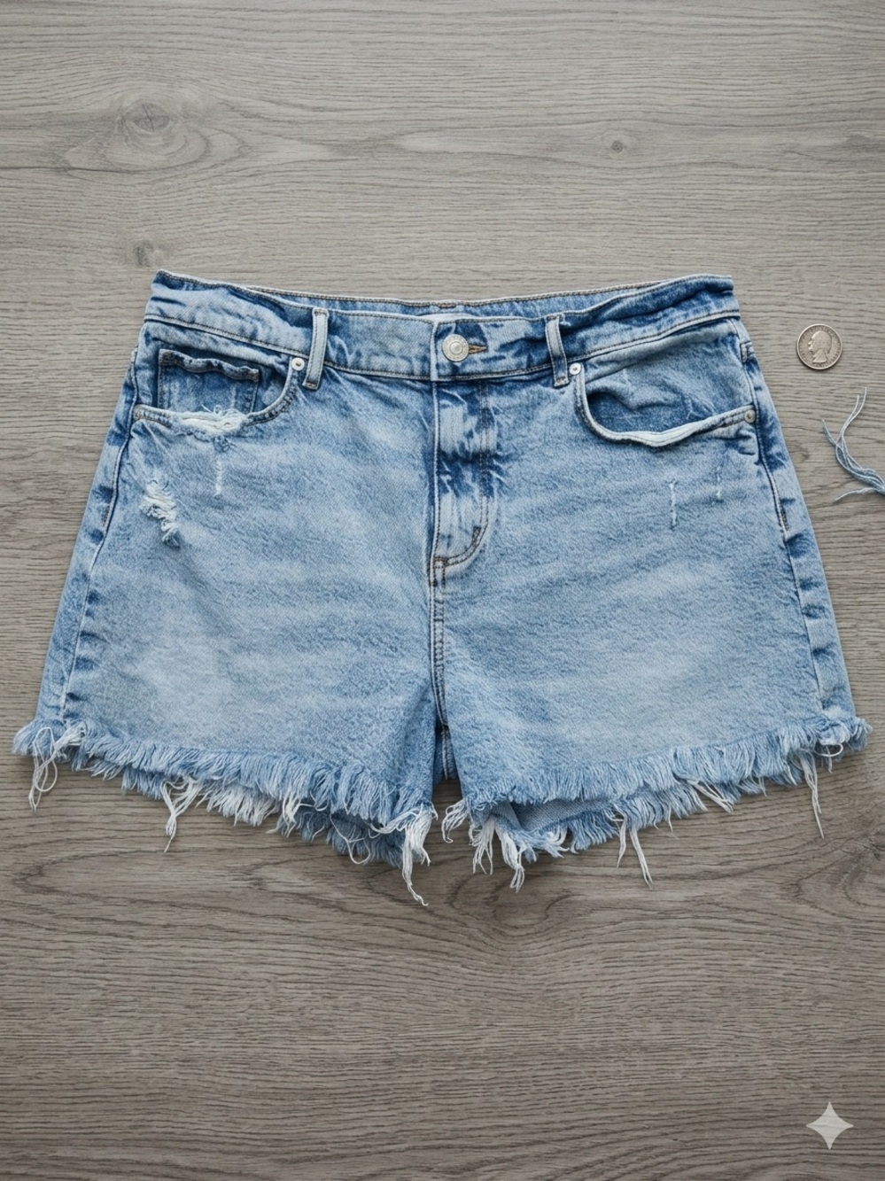 LOFT Wash Denim Frayed Hem Shorts